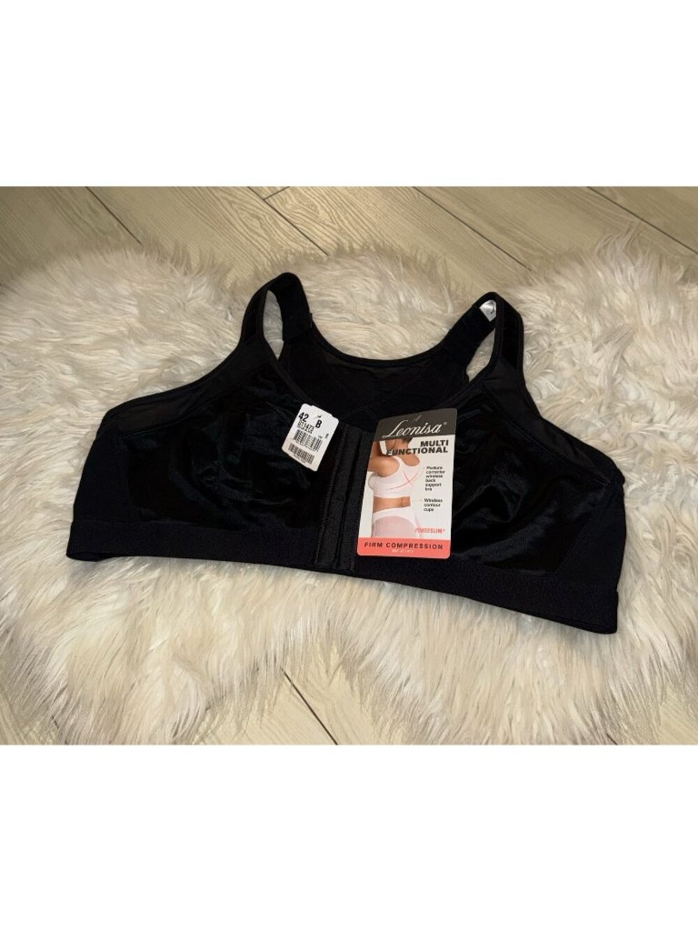 Leonisa 011473 Multi Functional Posture Corrector Wireless Bra Womens 42B Black